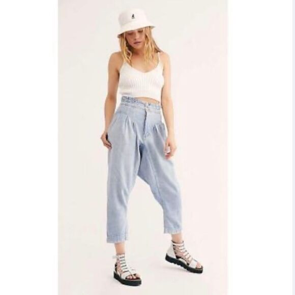 Free people size 4 paper bag high waist denim - Picture 1 of 11